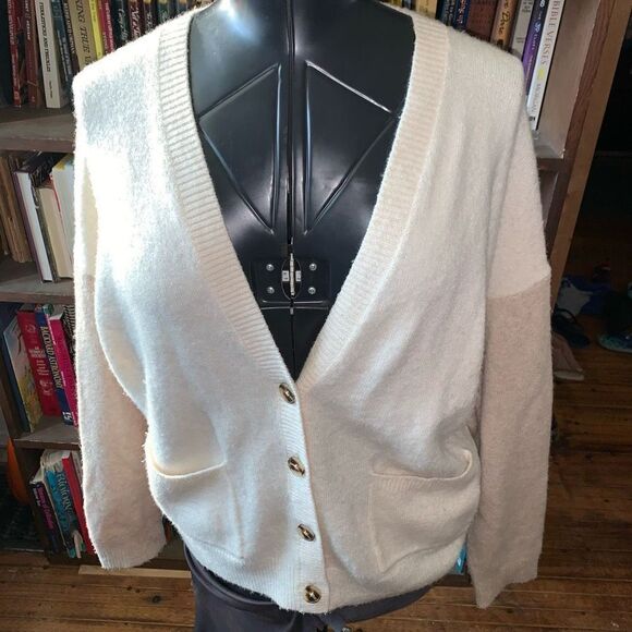 Madewell tan & cream color block grandpa M cardigan - Picture 1 of 3